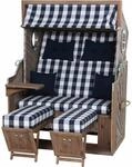 Strandkorb 'Greenline' 2-Sitzer Akazienholz blau/wei&szlig; 101 x 165 x 130 cm