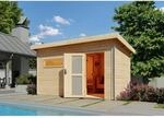 Karibu Massivholzsauna 'Skrollan 3' mit Vorraum und Bio-Ofen natur 396 x 227 x 231