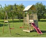 Wendi Toys Holz-Spielturm 'Flamingo' natur Rutsche, Kletterwand, 2 Schaukeln und
