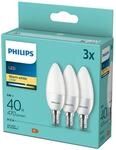 Philips LED-Lampe Kerzenform E14 warmwei&szlig; 5 W, 3er-Pack
