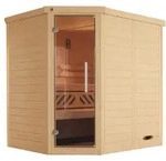 Weka Premium Massivholz-Elementsauna Kemi Eck mit Glast&uuml;r inkl. Komfortpaket - 45 mm