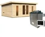 Karibu Saunahaus Mainburg 4 mit Vorraum - 38 mm naturbelassen Set B (Sauna B...
