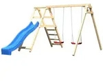 Akubi Kinderspielger&auml;t Doppelschaukel Felix mit Kletterger&uuml;st und Rutsche-blau