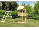 Akubi Kinderspielturm Lotti inkl. Doppelschaukel und Kletterger&uuml;st naturbelassen