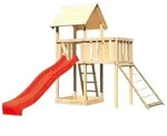 Akubi Kinderspielturm Lotti inkl. Anbauplattform, Rutsche und Netzrampe rot