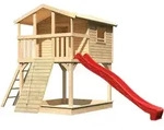 Akubi Stelzenhaus Benjamin mit Rutsche und Holzrampe naturbelassen rot