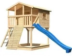 Akubi Stelzenhaus Benjamin mit Rutsche und Holzrampe naturbelassen blau