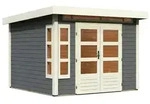 Karibu Gartenhaus Kastorf 6 mit Fensterecke - 28mm-274 x 274 cm- terragrau