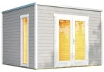 Weka Design Gartenhaus P 285 mit Panorama-Glast&uuml;ren - 28 mm hellgrau 300 x 250 cm