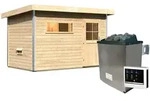 Karibu Gartensauna Pultdach Saunahaus Skrollan 1 mit Vorraum-9 kW Ofen inkl.