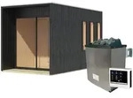 Karibu Design Saunahaus Miramar mit Vorraum - 73 mm schwarz Inkl. Terrasse 9 kW...