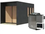 Karibu Design Saunahaus Miramar mit Vorraum - 73 mm schwarz Inkl. Terrasse 9 kW