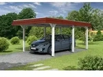 Skan Holz Walmdach Carport 362cm rote Blende Gr&ouml;&szlig;e 1 wei&szlig; Holzcarport
