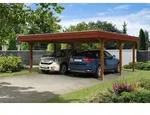 Skan Holz Walmdach Carport 630cm rote Blende Gr. 1 nussbaum Holzcarport
