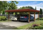 Carport Wendland 630x637 rote Blende, nussbaum, 20mm Dachschalung mit EPDM Folie
