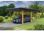 Carport Wendland 362x628 schwarze Blende, eiche hell, 20mm Dachschalung mit EPDM