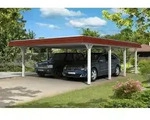 Carport Wendland 630x879 rote Blende, wei&szlig;, 20mm Dachschalung mit EPDM Folie