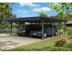 Skan Holz Walmdach Carport 630cm schwarze Blende Gr 2 grau Holzcarport