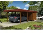Carport Wendland 409x870 rote Blende, nussbaum, mit Abstellraum, Dachschalung...