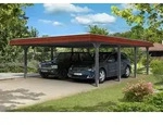 Carport Wendland 630x879 rote Blende, schiefergrau, 20mm Dachschalung mit EPDM...