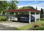 Skan Holz Walmdach Carport 630 cm rote Blende Gr&ouml;&szlig;e 1 wei&szlig; Holzcarport