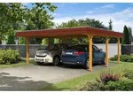 Skan Holz Walmdach Carport 630cm rote Blende Gr 1 eiche hell Holzcarport