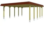 Skan Holz Walmdach Carport-585x741cm-Blende rot-nussbaum Holzcarport