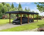 Skan Holz Walmdach Carport 362cm schwarze Blende Gr 2 nussbaum Holzcarport