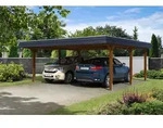 Skan Holz Walmdach Carport 630cm schwarze Blende Gr 1 nussbaum Holzcarport
