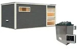 Karibu Gartensauna Saunahaus Hygge inkl. Vorraum, terragrau-9 kW Ofen inkl.