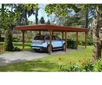 Carport Wendland 409x870 rote Blende, nussbaum, 20mm Dachschalung mit EPDM Folie