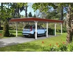 Skan Holz Walmdach Carport 409cm rote Blende Gr&ouml;&szlig;e 2 wei&szlig; Holzcarport