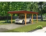 Skan Holz Walmdach Carport 409cm rote Blende Gr 1 eiche hell Holzcarport