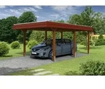 Carport Wendland 362x628 rote Blende, nussbaum, 20mm Dachschalung mit EPDM Folie