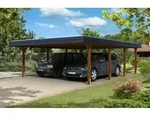 Skan Holz Walmdach Carport 630cm schwarze Blende Gr 2 nussbaum Holzcarport