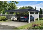 Skan Holz Walmdach Carport 630cm schwarze Blende Gr 1 wei&szlig; Holzcarport