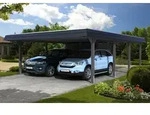 Skan Holz Walmdach Carport 630cm inkl. Abstellraum grau schwarze Blende...