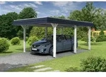 Skan Holz Walmdach Carport 362cm schwarze Blende Gr 1 wei&szlig; Holzcarport