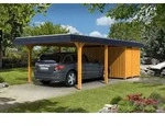 Skan Holz Walmdach Carport Breite 409cm mit Abstellraum eiche hell Holzcarport