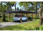 Skan Holz Walmdach Carport 409cm schwarze Blende Gr 2 nussbaum Holzcarport