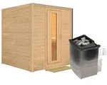 Karibu Sauna Mojave - Massivholzsauna mit Fronteinstieg 40 mm-9 kW Ofen integr.