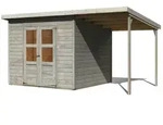 Karibu Eco Gartenhaus Merseburg 6 inkl. Anbaudach - Sparset vorvergraut (naturgrau)