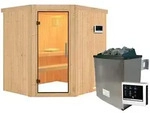 Karibu Sauna Siirin mit Eckeinstieg 68 mm - 9 kW Ofen inkl. Steuerger&auml;t-Ohne