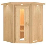 Karibu Sauna Larin mit Eckeinstieg 68 mm-Ohne Ofen-inkl. Dachkranz-...