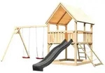 Akubi Kinderspielturm Luis mit Doppelschaukel, Netzrampe und Wellenrutsche...