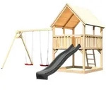 Akubi Kinderspielturm Luis inkl. Wellenrutsche anthrazit und...