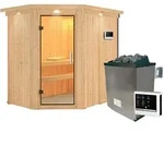 Karibu Sauna Carin mit Eckeinstieg 68 mm - 9 kW Ofen inkl. Steuerger&auml;t-Inkl.