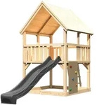 Akubi Kinderspielturm Luis mit Wellenrutsche anthrazit und Kletterwand