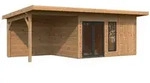 Palmako Gartenhaus Aurelia 12,4+7,9 m2 - 44 mm hellbraun tauchgrundiert