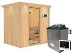 Karibu Sauna Bodin mit Fronteinstieg 68 mm-9 kW Ofen inkl. Steuerger&auml;t-Inkl.